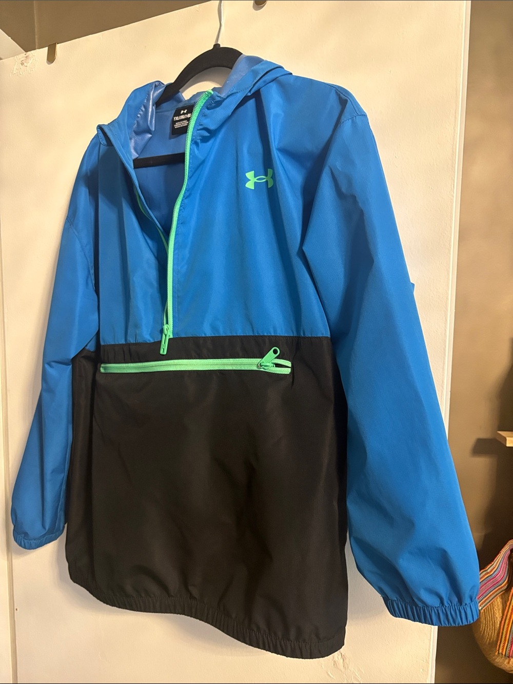Under Armour Blue & Black Kids Hooded Pullover Jacket with Neon Zips
